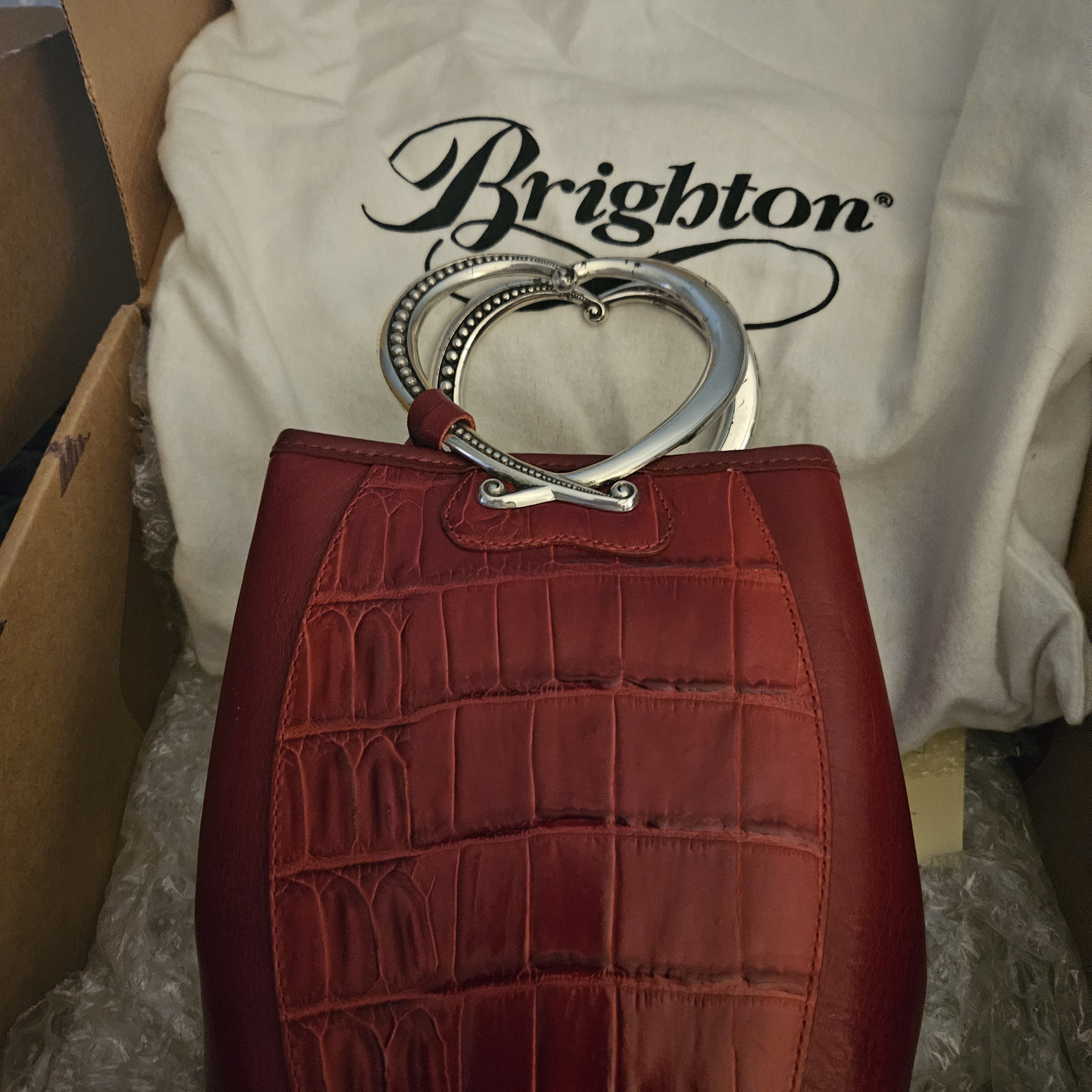 Brighton Burgundy Croc-Embossed Shoulder Bag